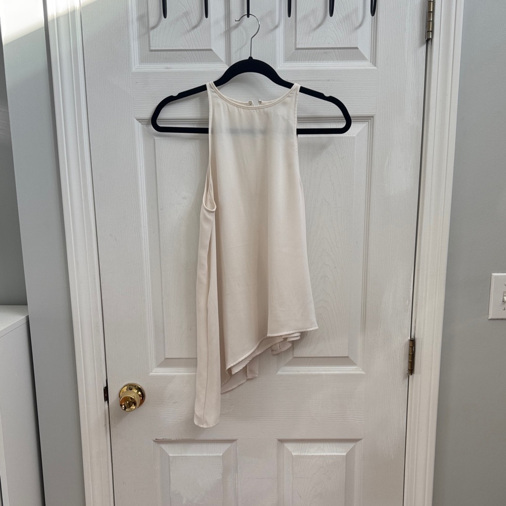 H&M High Neck Asymmetrical Sheer Cream Tank Top (size 6)